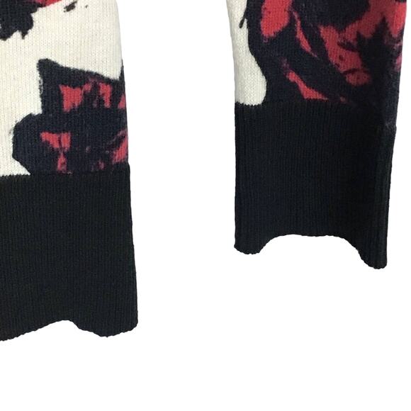 Mac & Jac Cream Red Rose Print Slim Cardigan Long Knit Sweater sz Small Grandma - Picture 7 of 7